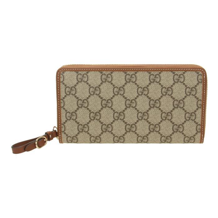 GUCCI GG Emblem Zip-Around Long Wallet Beige Brown Leather