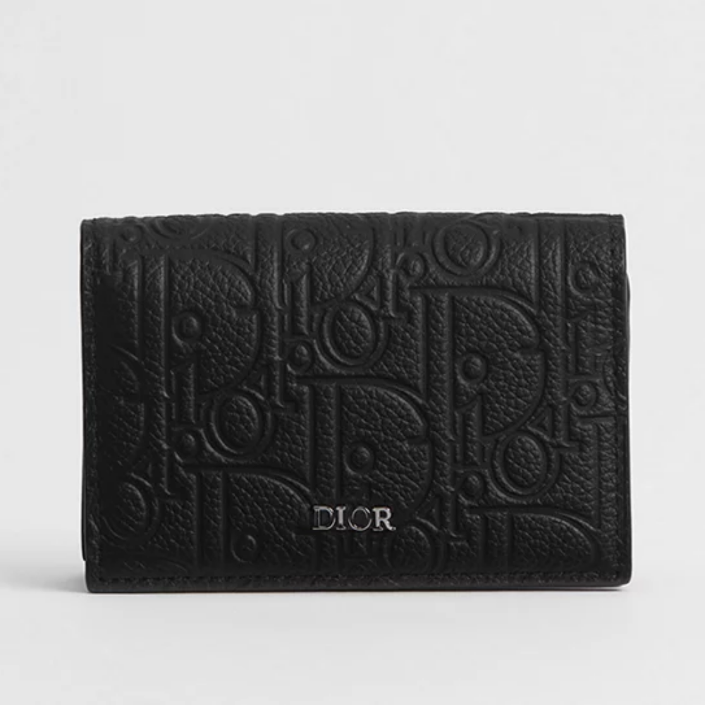 DIOR Oblique Business Card Holder Men Black Leather Card Wallet