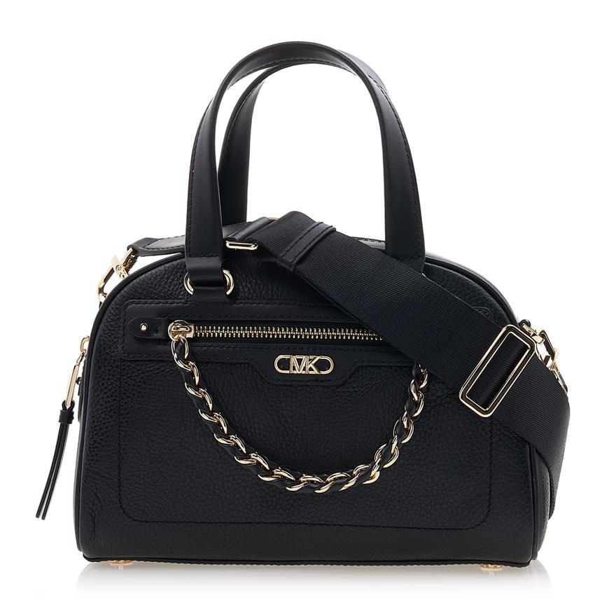 Michael Kors Women’s Logo Chain Tote Bag Black Leather Tote