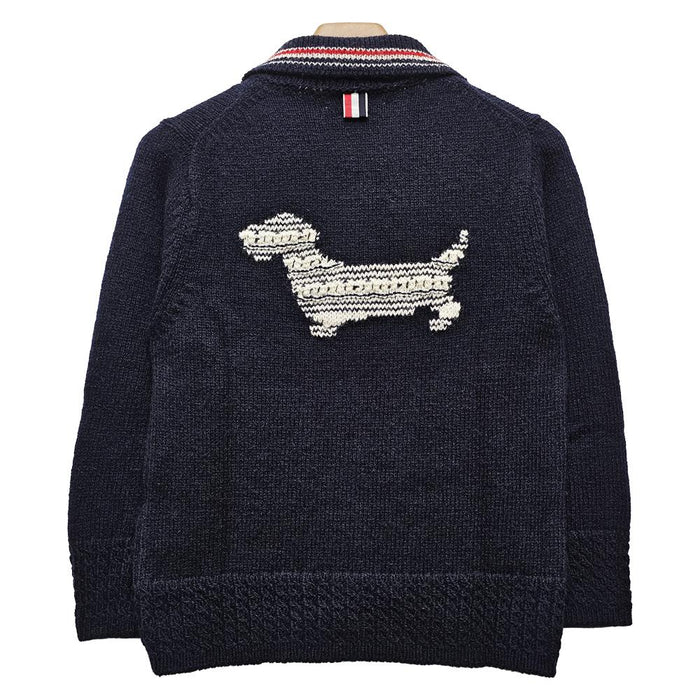 THOM BROWNE Womens Donegal Stripe Hector Pointelle Cardigan Navy