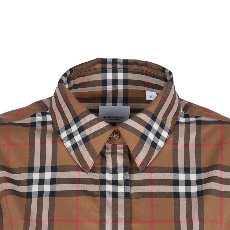 BURBERRY Ivory Check Cotton Shirt Brown Women’s Blouse