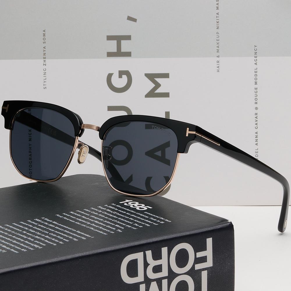 TOM FORD Black Gold Browline Asian Fit Square Sunglasses TF1165K 01A