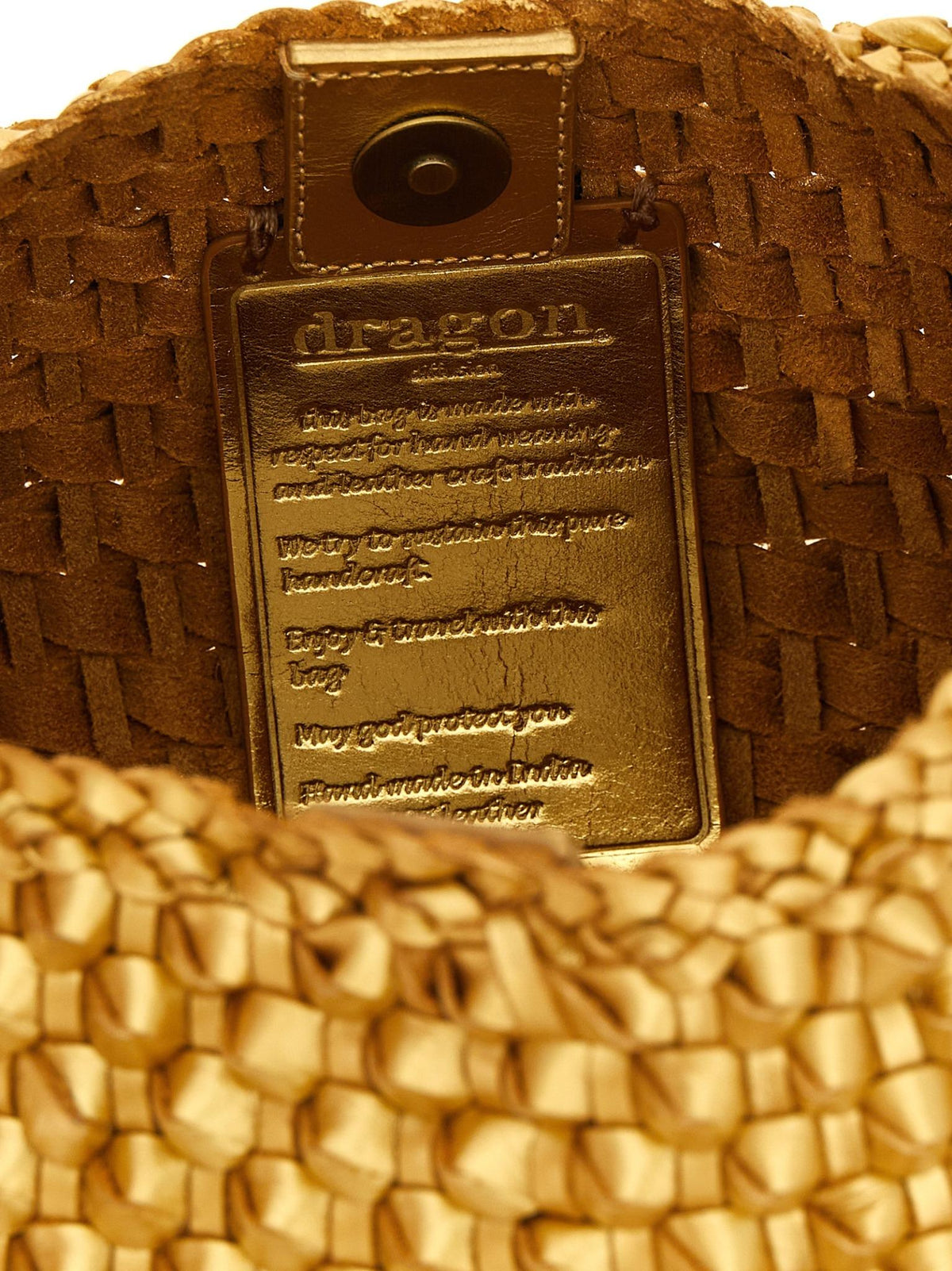 Dragon Diffusion Metallic Gold Foil Woven Leather Shoulder Bag