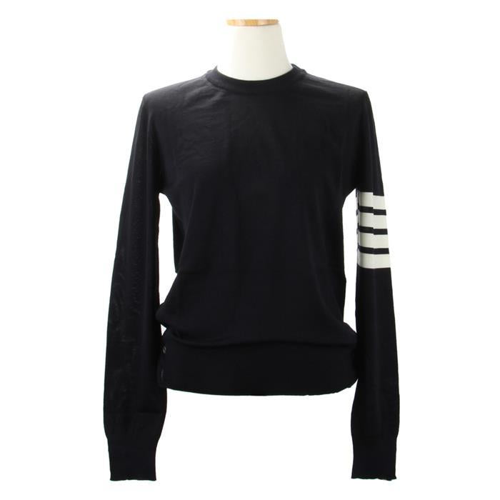 THOM BROWNE 4-Bar Relaxed Wool Pullover T-Shirt Navy