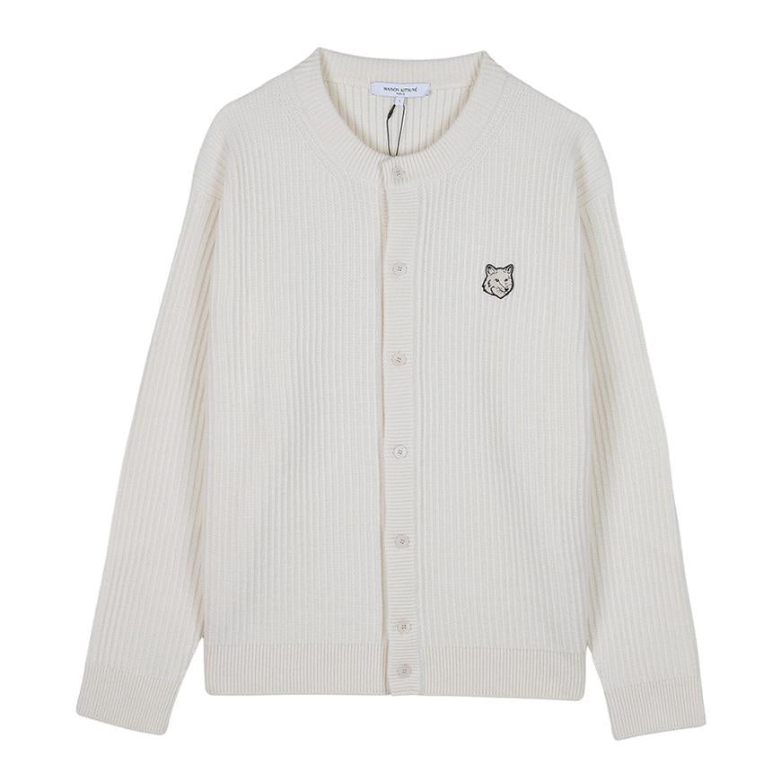 Maison Kitsune Men’s Fox Head Ribbed Cardigan Navy Wool PM00508 KT1149 P700