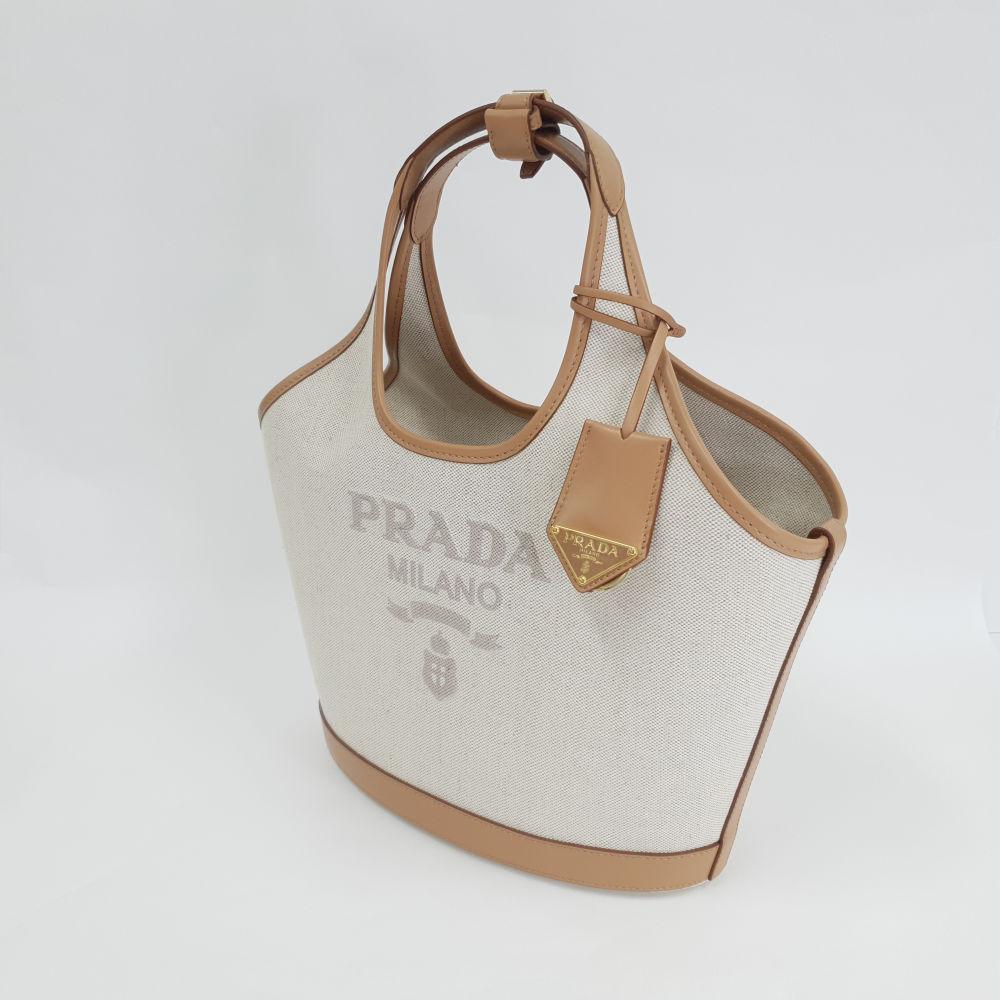 PRADA Sand Canvas Tote Handbag Shopper Bag 1BG471 2DLI F0018