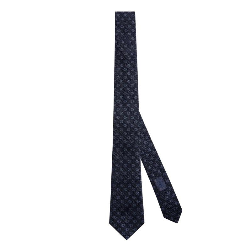 GUCCI GG Pattern Silk Tie Navy