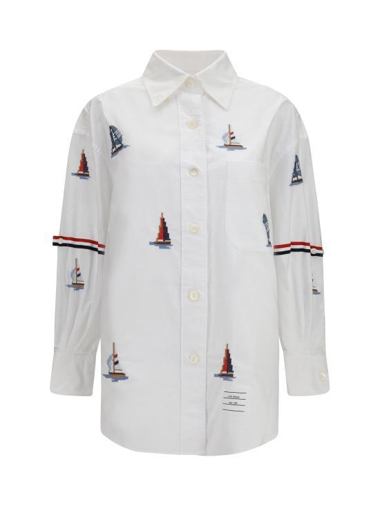 THOM BROWNE White Cotton Button-Up Shirt