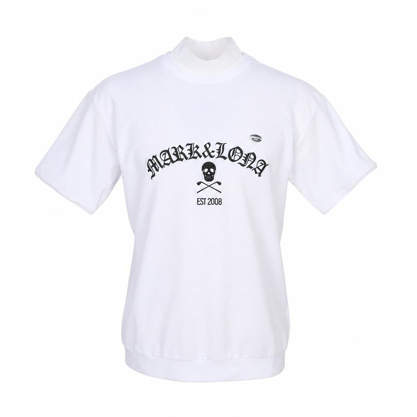 MARK&LONA White Mock Neck Short Sleeve Golf T-Shirt for Men