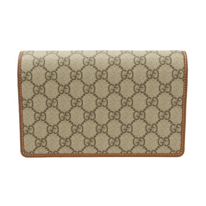 GUCCI GG Emblem Super Mini Shoulder Bag Beige Brown Leather