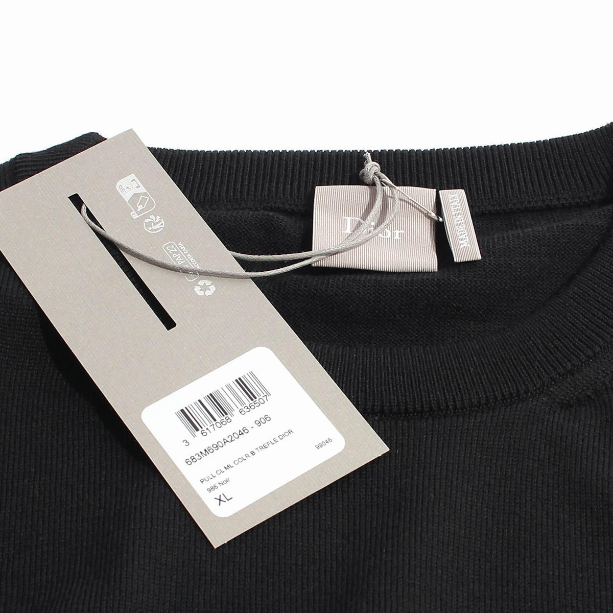 DIOR MEN Black Clover Embroidered Logo Round Neck Knit Sweater