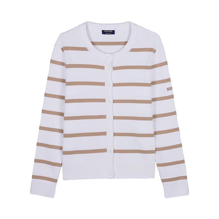Saint James Women’s PERPIGNAN Cardigan White Navy Stripe Knit