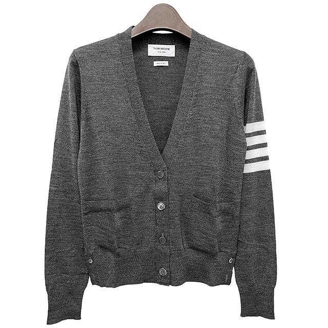 THOM BROWNE 4-Bar Armband Merino Wool Cardigan Gray Women