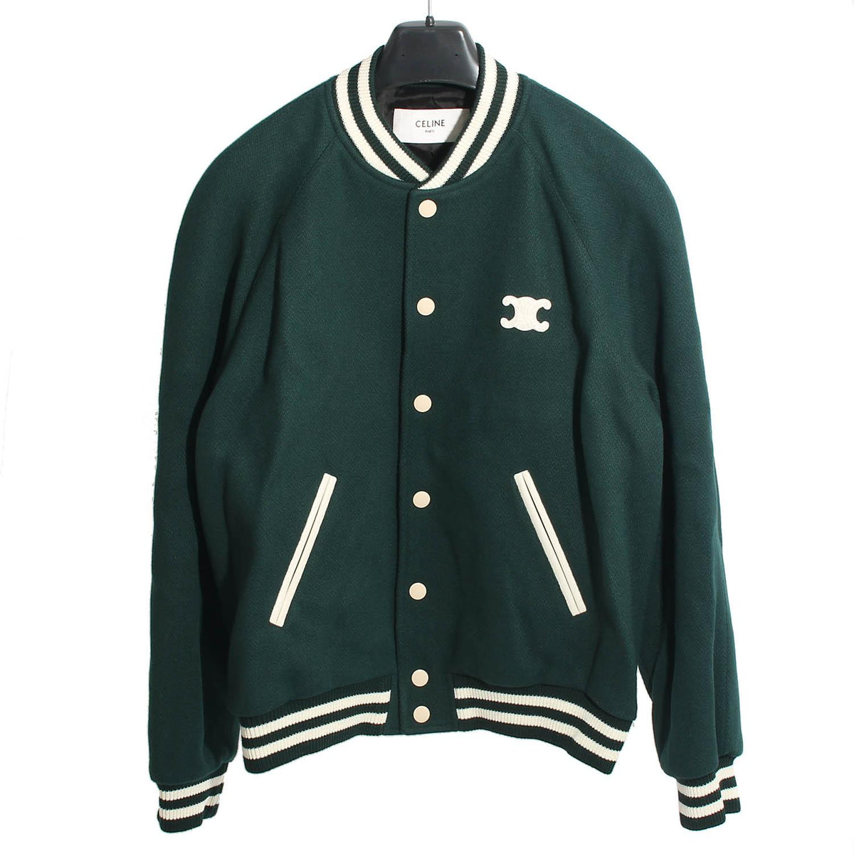 CELINE Triomphe Logo Stadium Teddy Bomber Jacket Green