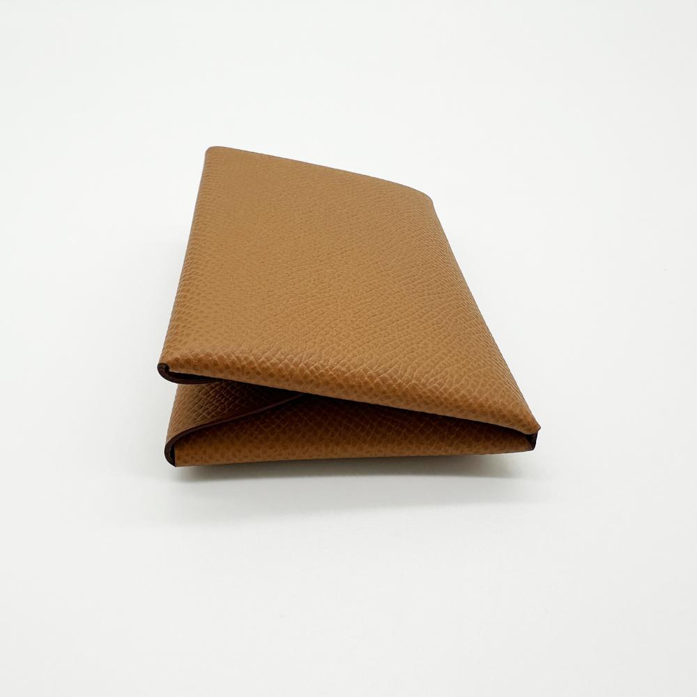 HERMES Calvi Duo Card Holder Gold Leather Card Wallet