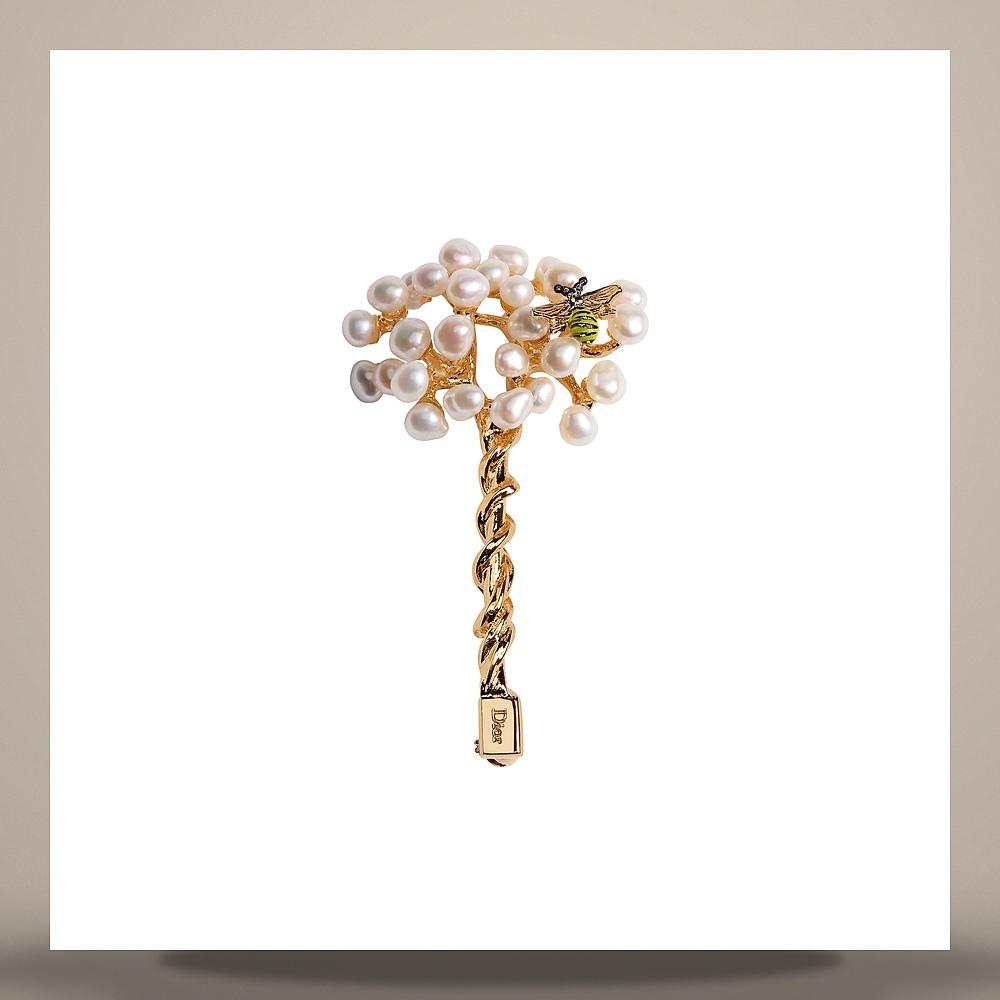 DIOR Poetic Garden Brooch Gold-Tone Metal Freshwater Pearl Multi V0009WOMFW D301