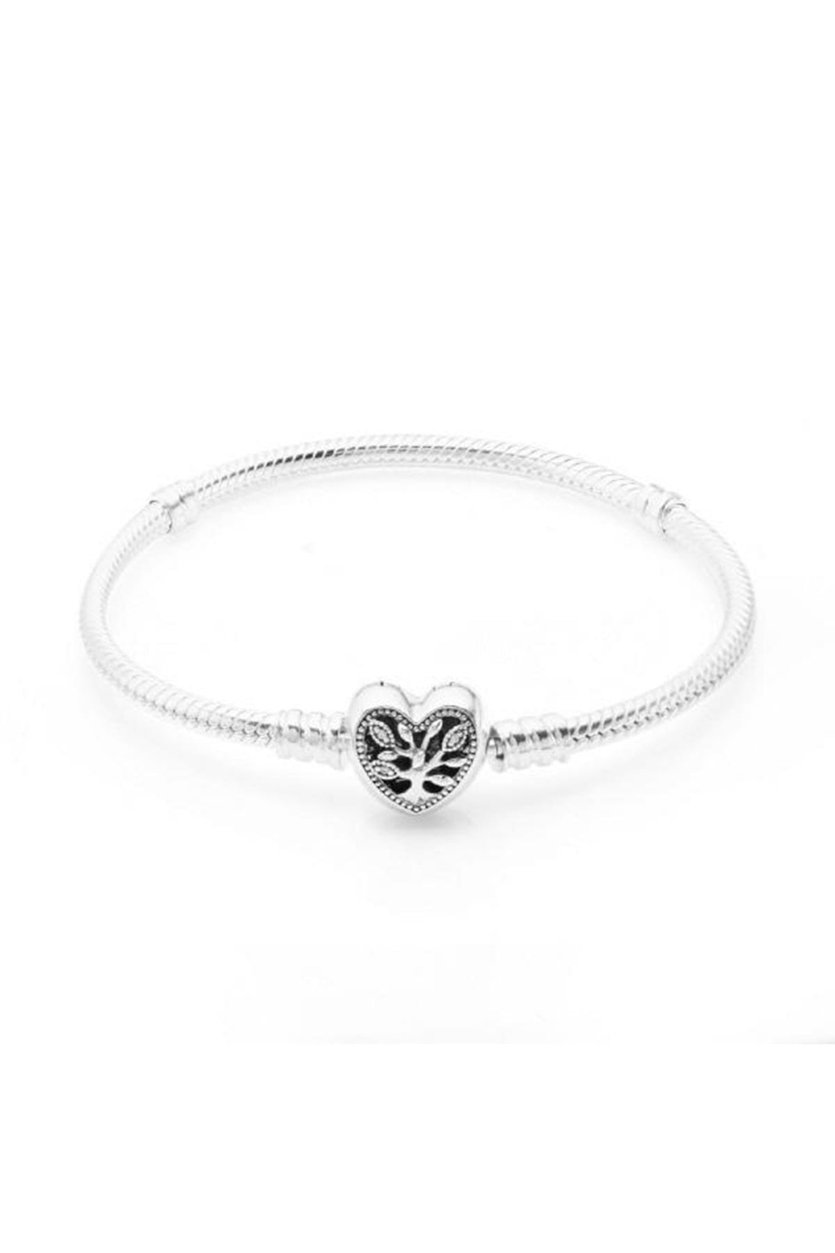 PANDORA Moments Family Tree Heart Clasp Snake Chain Silver Bracelet 598827C01