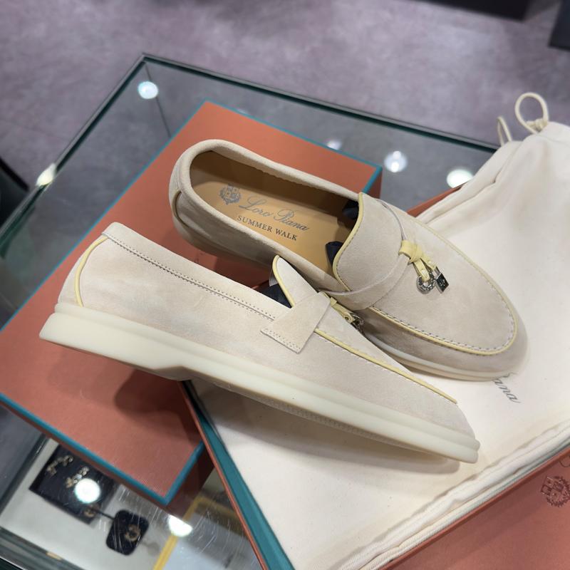 Loro Piana Suede Ivory Summer Charms Walk Loafers with Yellow Charm