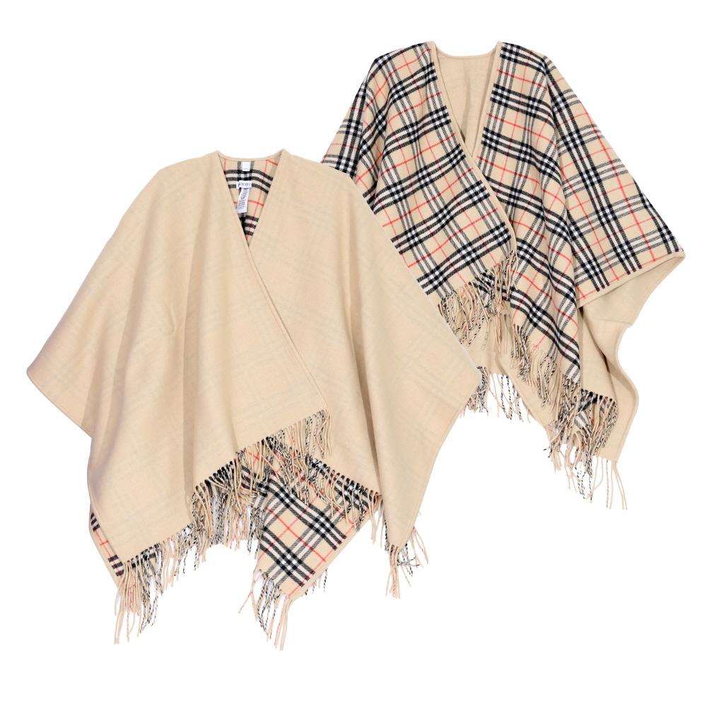 BURBERRY Checked Wool Reversible Fringe Women’s Cape Coat