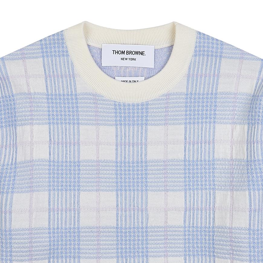 THOM BROWNE Women’s Scallop Edge Check Wool Crewneck Sweater