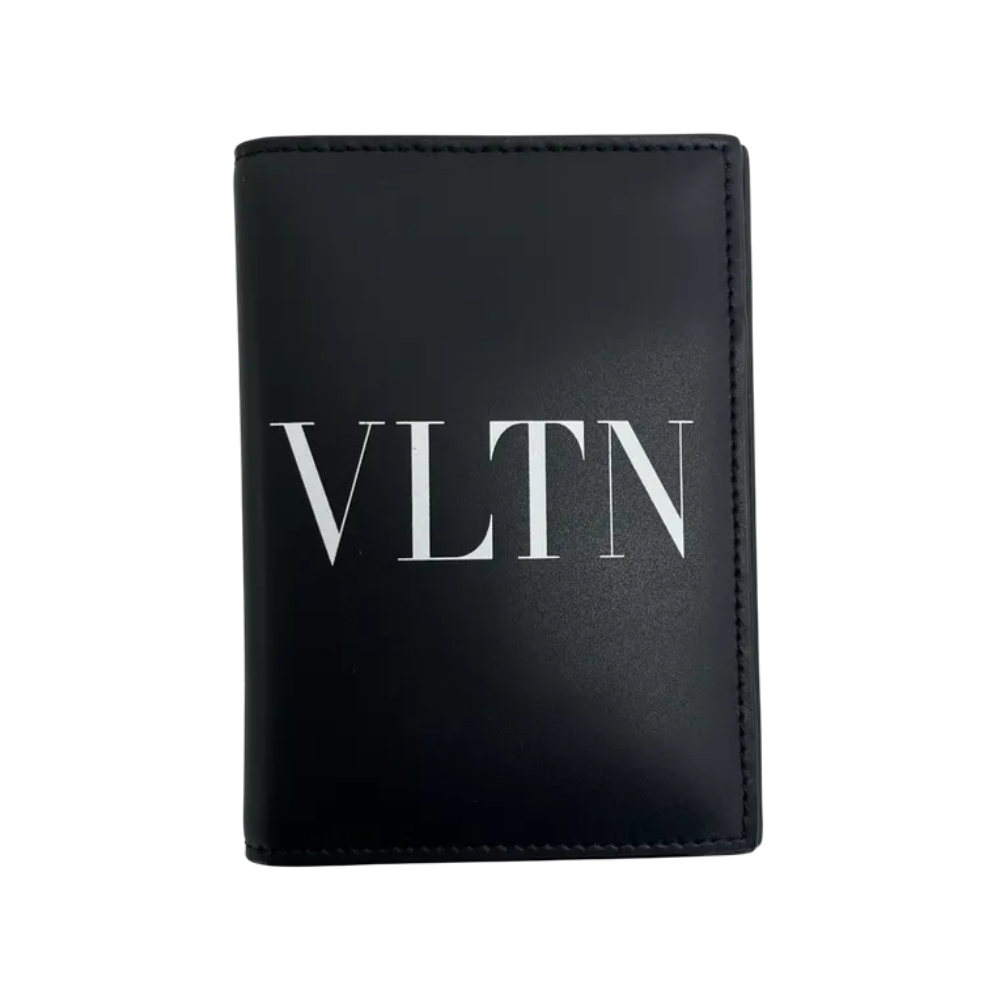 VALENTINO VLTN Logo Passport Card Holder Unisex Black Card Wallet