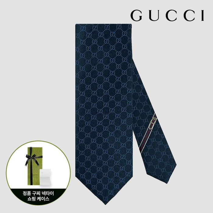 GUCCI Navy Pattern Silk Tie 456520 4B002 4168 GG
