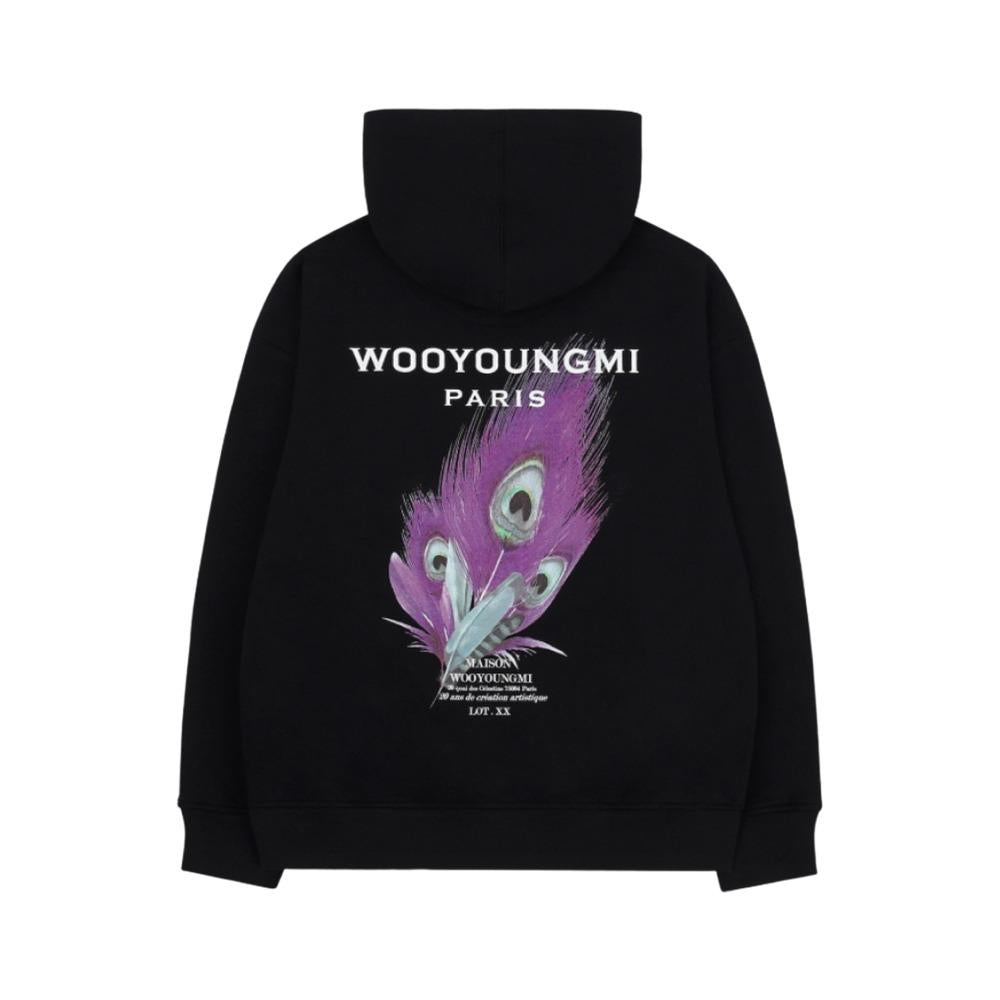 WOOYOUNGMI Black Feather Back Logo Hoodie Sweatshirt Men 23SS