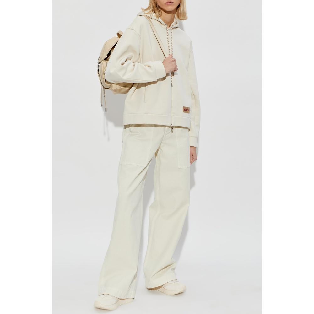 Moncler Logo Label Women’s Hooded Zip-Up Jacket Ivory