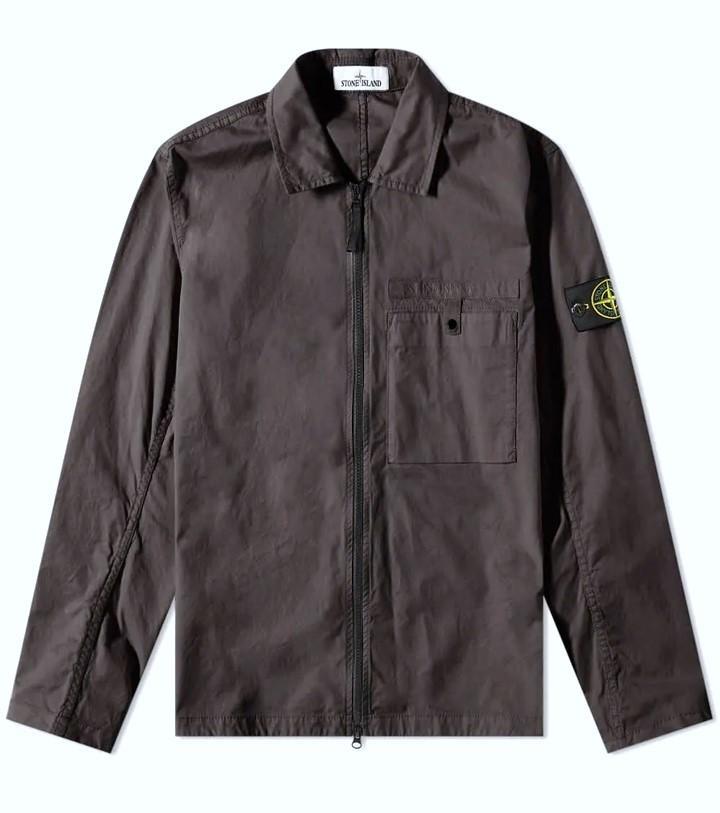 STONE ISLAND Logo Patch Cotton Canvas Zip Overshirt Jacket 761512619