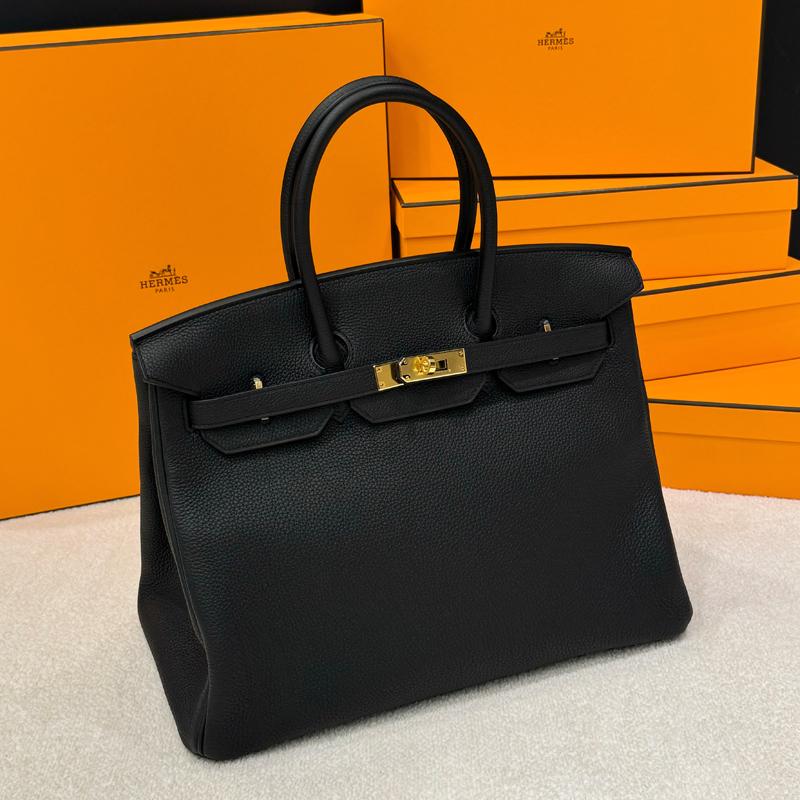 HERMES Togo Leather Birkin Bag Black 35 Tote