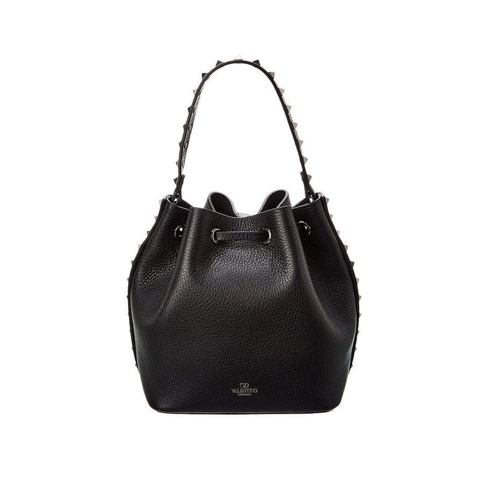 VALENTINO Rockstud Leather Bucket Shoulder Bag Black Women