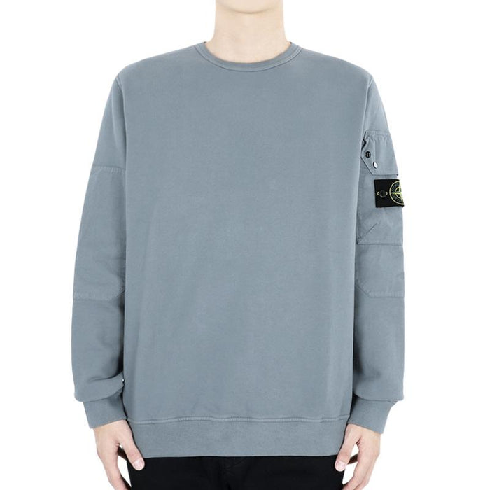 STONE ISLAND Men's Blue Gray Woven Patch Pocket Crewneck Sweatsh 811563920 V0066