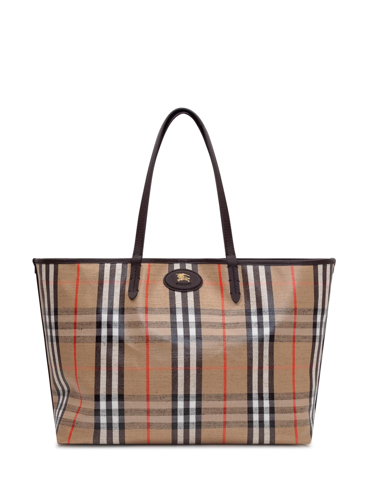 BURBERRY Beige Canvas Leather Trim Tote Bag