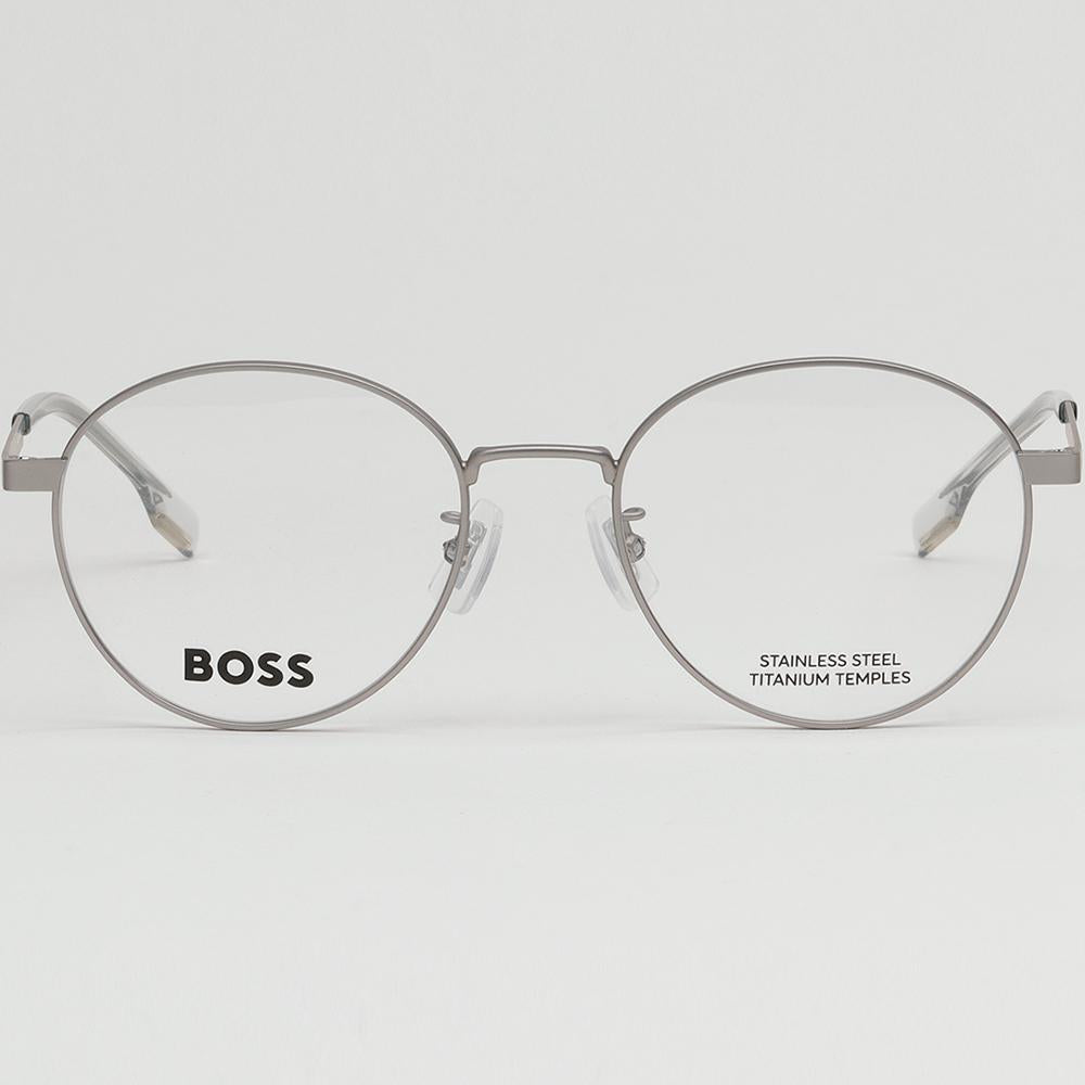 HUGO BOSS Titanium Round Eyeglass Frames Matte Silver Asian Fit BOSS1475F R81