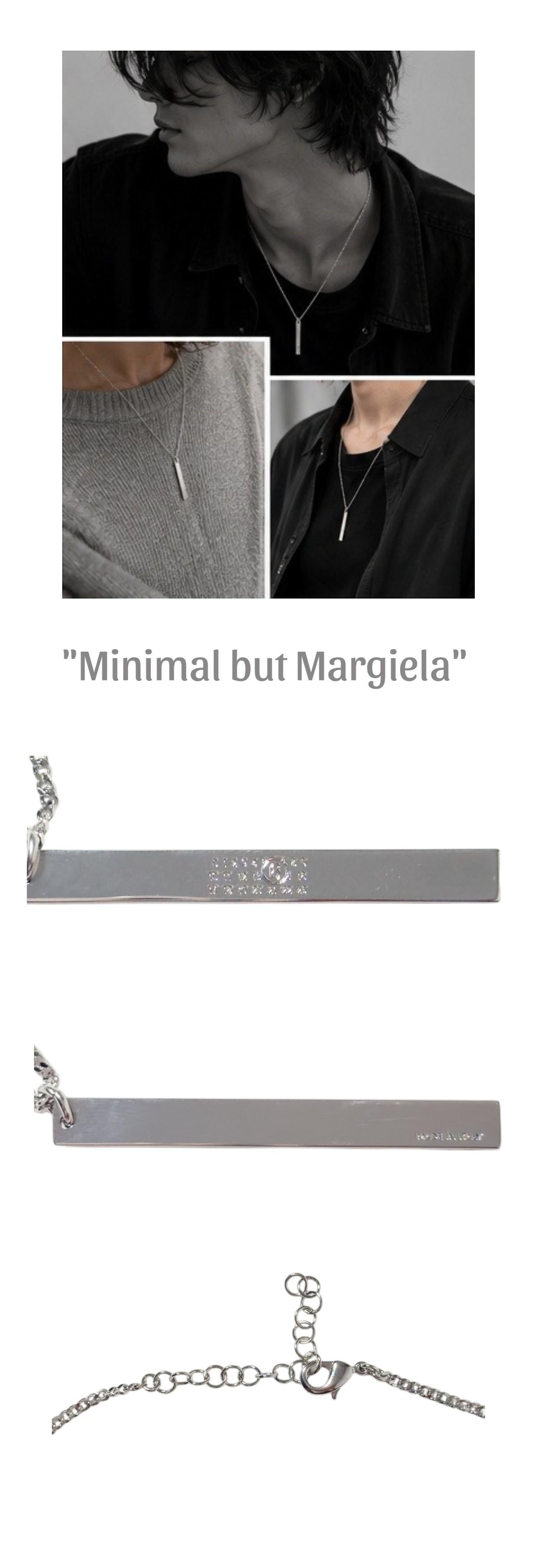 MM6 Number Logo Bar Pendant Necklace Silver-Tone Unisex Jewelry