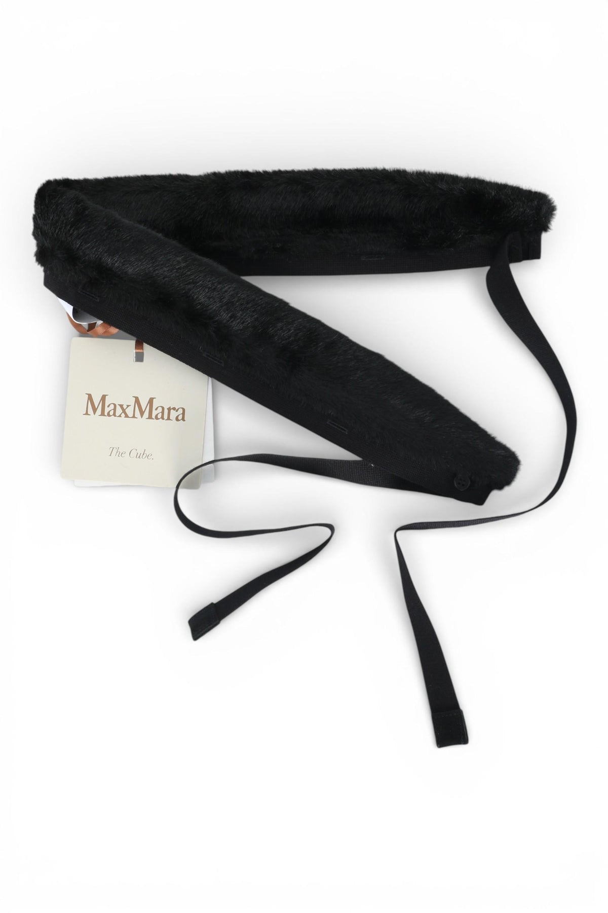 Max Mara Cube Mirage Faux Fur Hood Trim Black Scarf