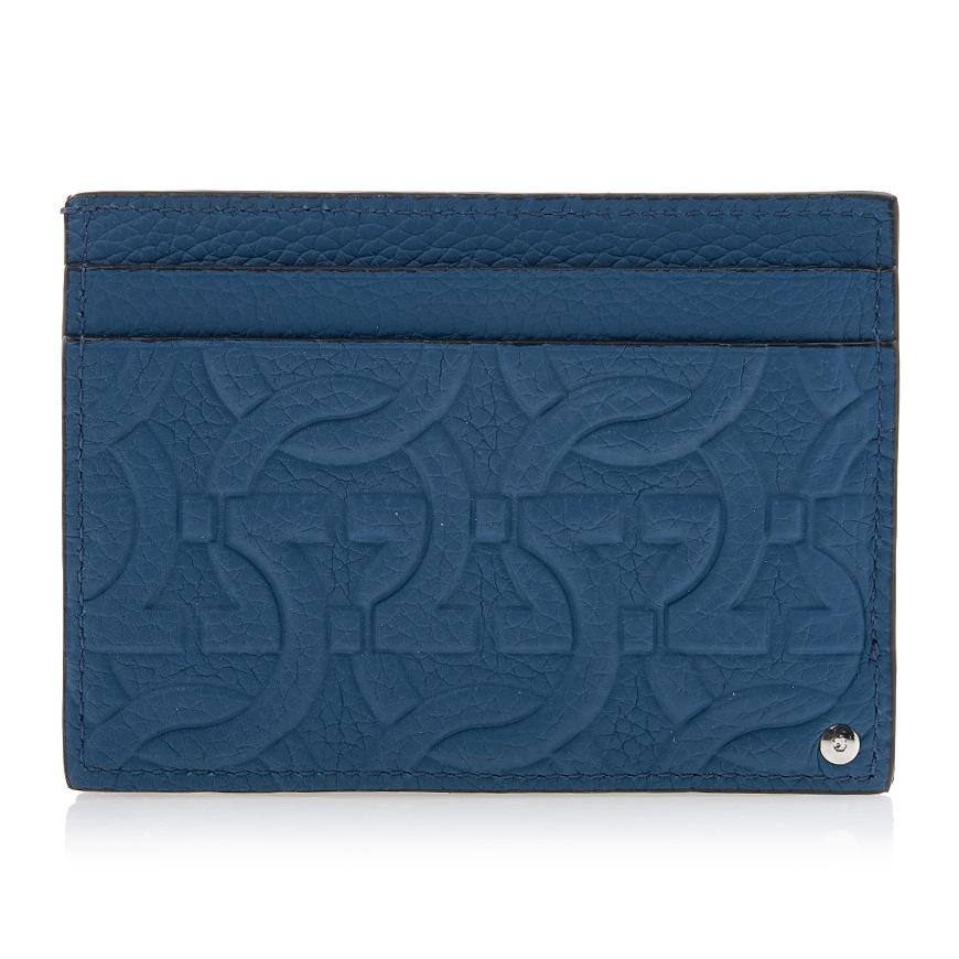 Ferragamo Gancini Leather Card Holder for Men 66 1121 DENIM 0758019