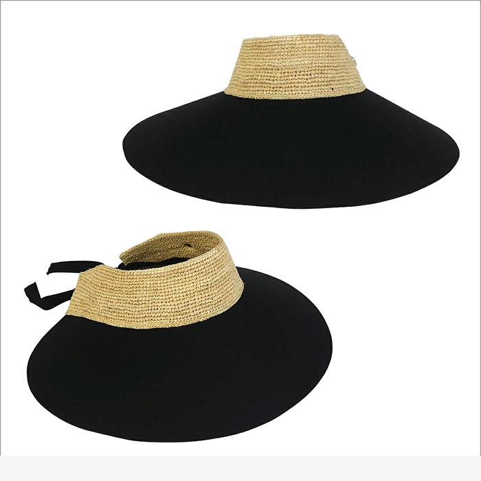 HELEN KAMINSKI Natural Black Raffia Rosalie Visor Sun Cap