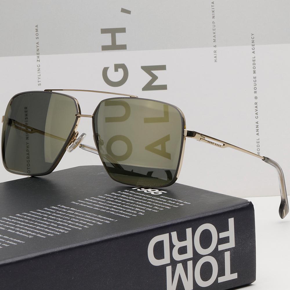 HUGO BOSS Gold Double Bridge Metal Pilot Sunglasses Mirror Lens BOSS1325S J5GUE