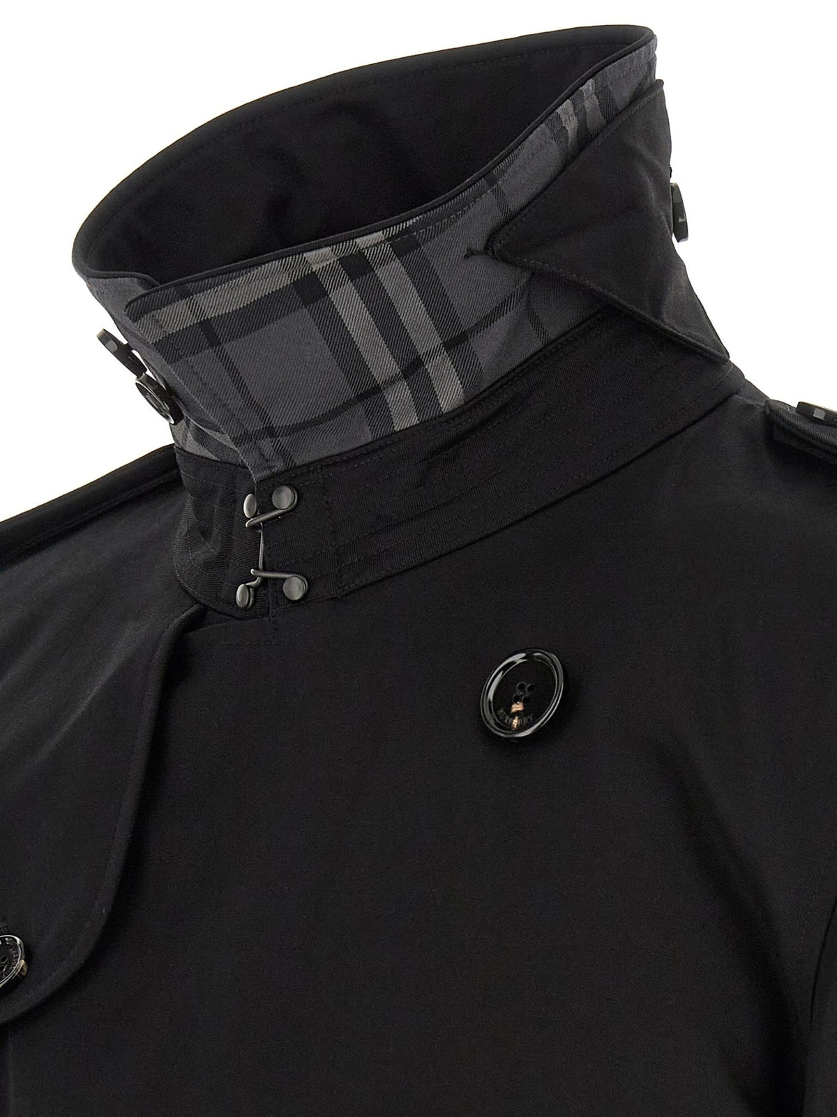 BURBERRY Black Cotton Gabardine Double-Breasted Trench Coat