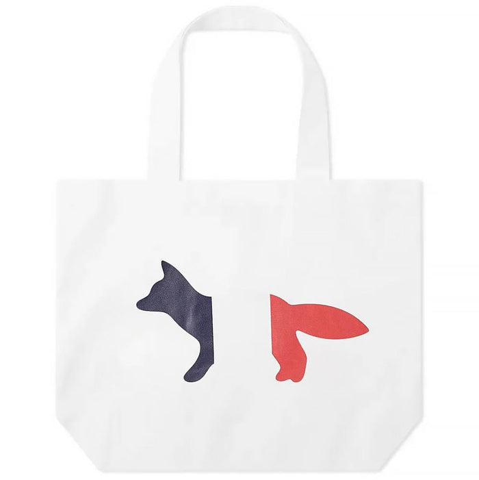 Maison Kitsune Tricolor Fox Painting Canvas Tote Bag White