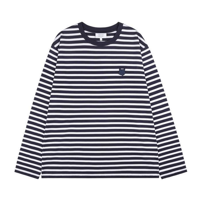 Maison Kitsune Logo Patch Long Sleeve T-Shirt Navy Cotton Me PM00122 KJ0044 B481