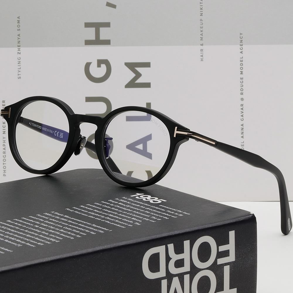 TOM FORD Blue Light Blocking Round Matte Black Acetate Eyeglasses TF6008DB 002