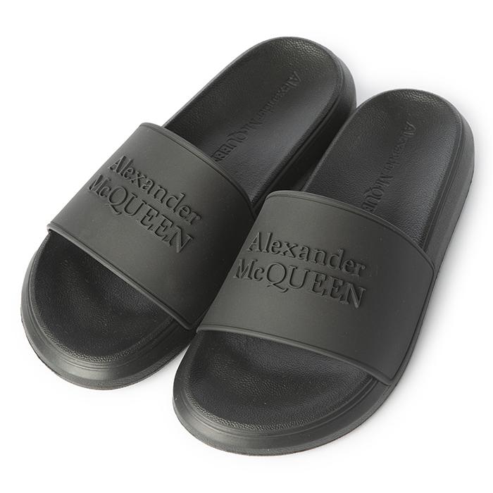 Alexander Mcqueen Rubber Logo Slide Sandals Black