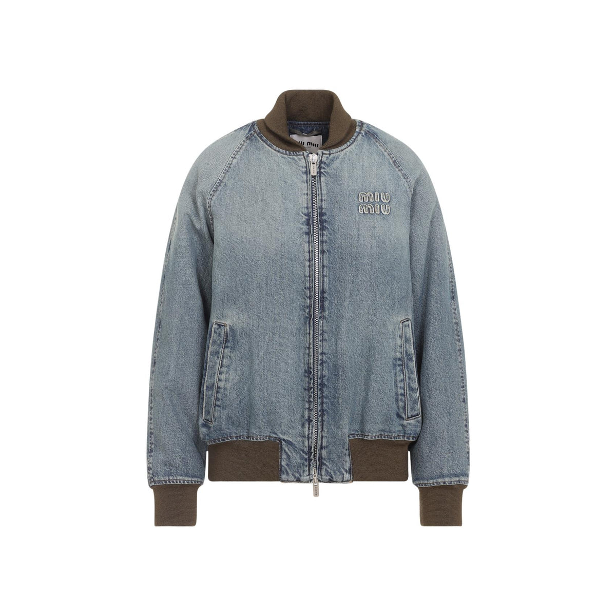 Miu Miu Green Leather Bomber Jacket
