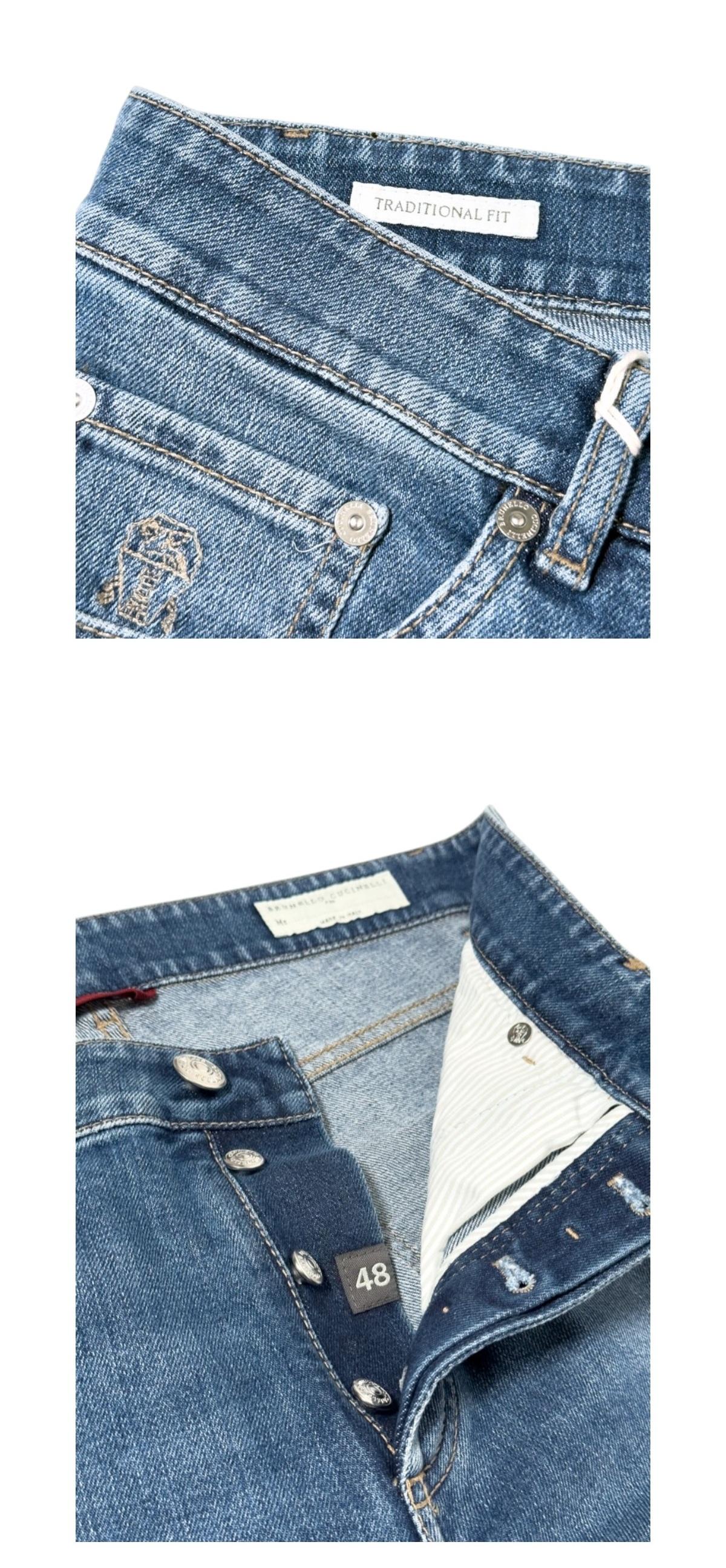 Brunello Cucinelli Mid Blue Traditional Fit Denim Jeans Men
