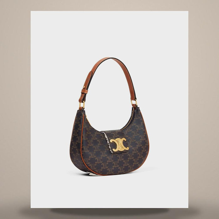CELINE Triomphe Canvas Calfskin Chain Card Wallet Tan