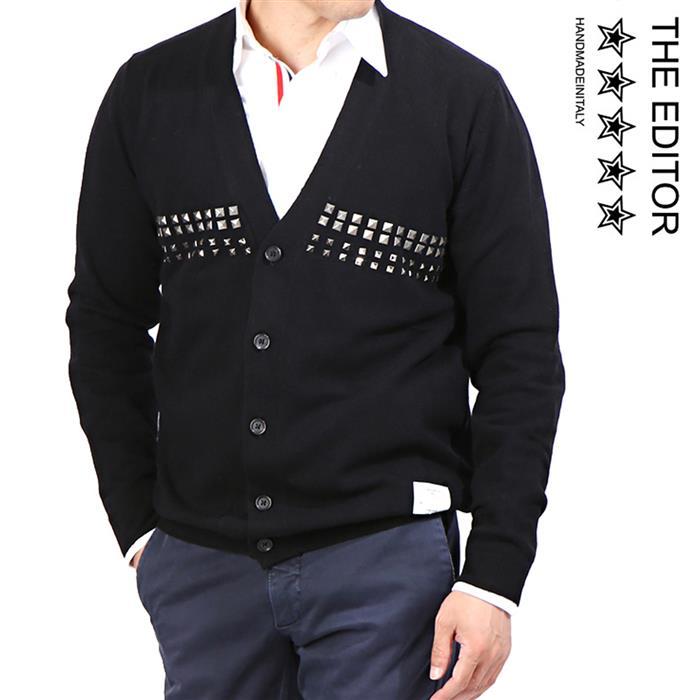 The Editor Men’s Studded Cardigan Black Knit 6943 N11
