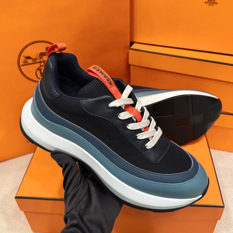 HERMES Men’s Grem Sneakers Calfskin Marine Blue Low-Top