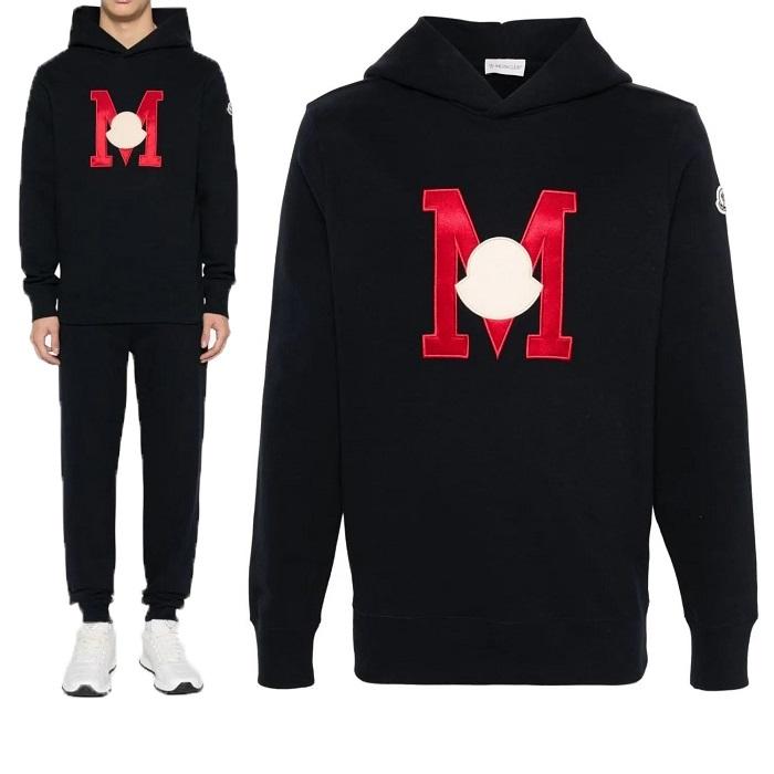 Moncler Navy Patch M Logo Pullover Hoodie Mens T-Shirt